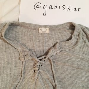 Brandy Melville Grey Lace Up Tee (ONE SIZE)